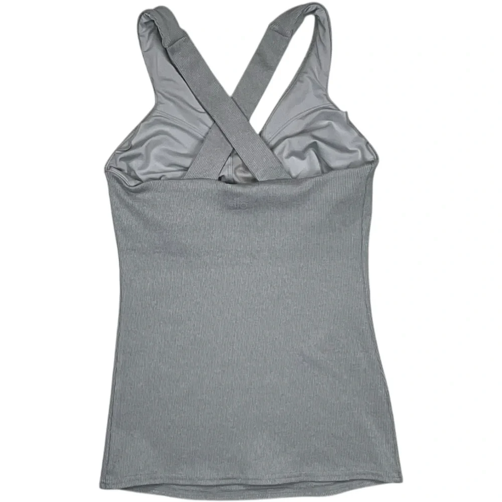 Alo Yoga Elevate Ribbed Crossover Tank Shadow‎ Grey Size Small